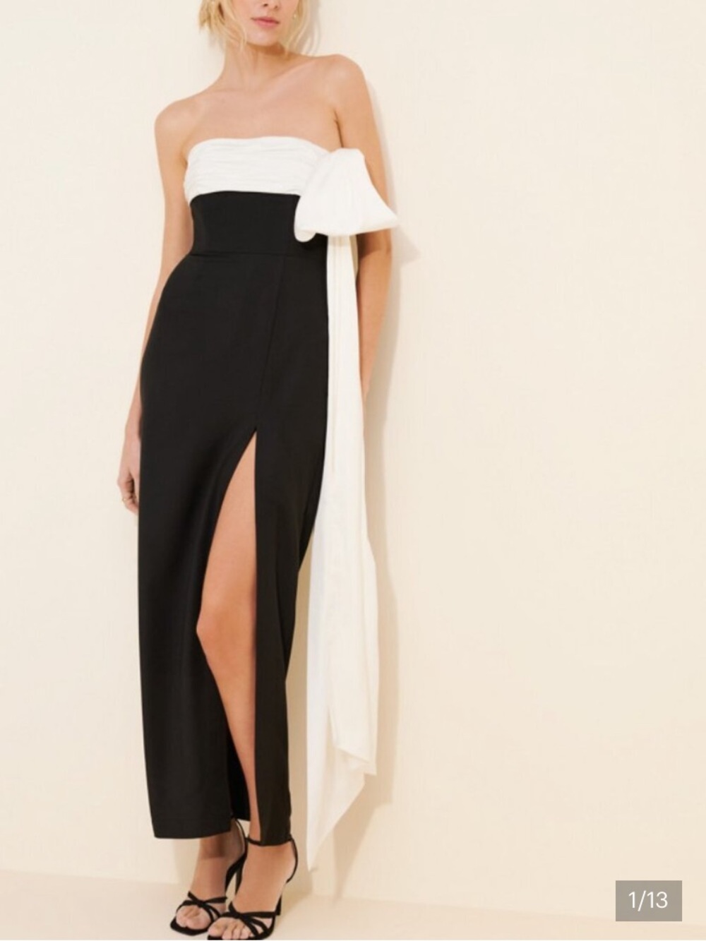 Hutch Strapless Black and White Bow detail Column Dress with Side Slit Sz 12